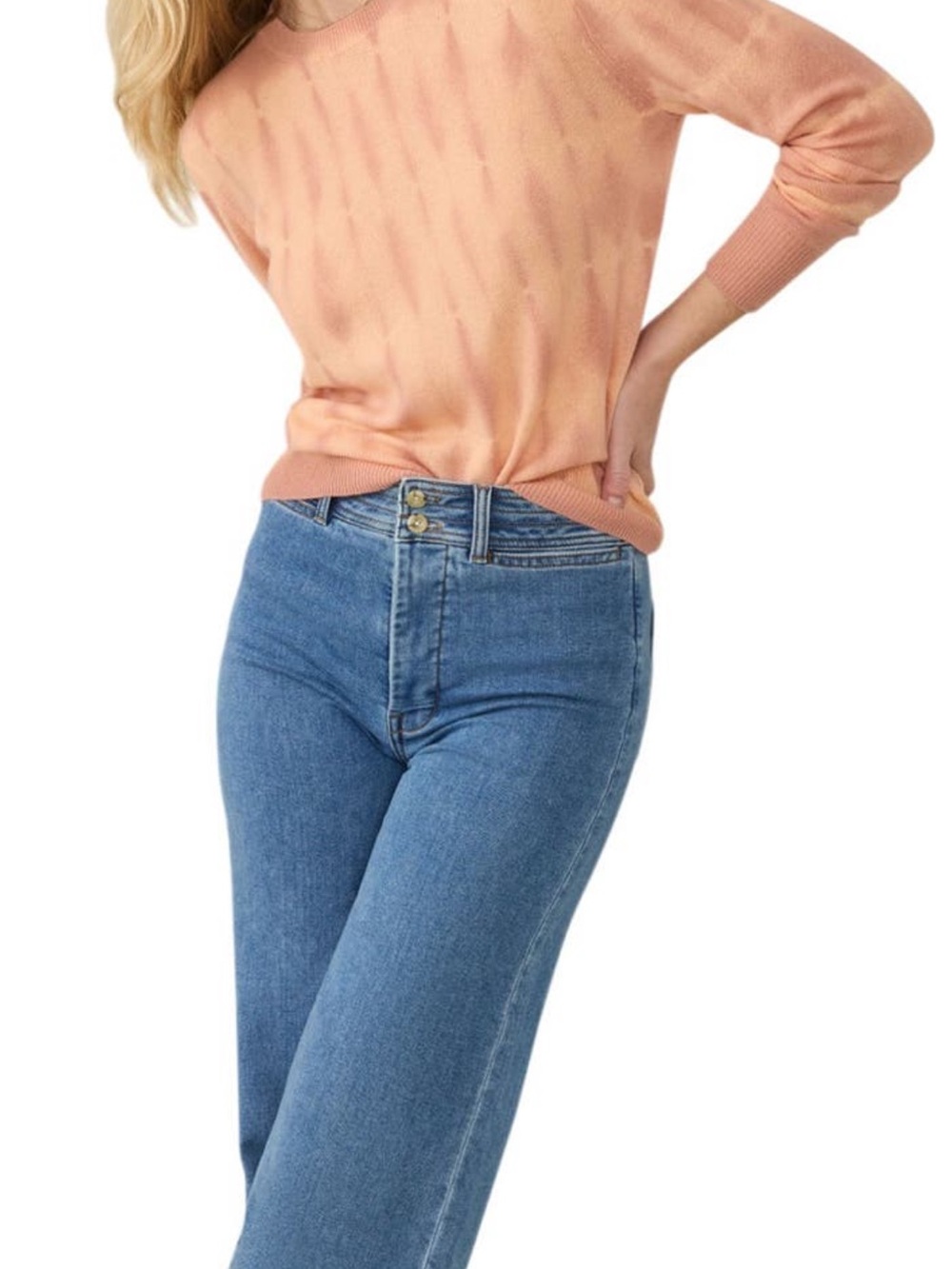 Faherty Women's Tie-Dye Crewneck Sweater in Peach and Rust